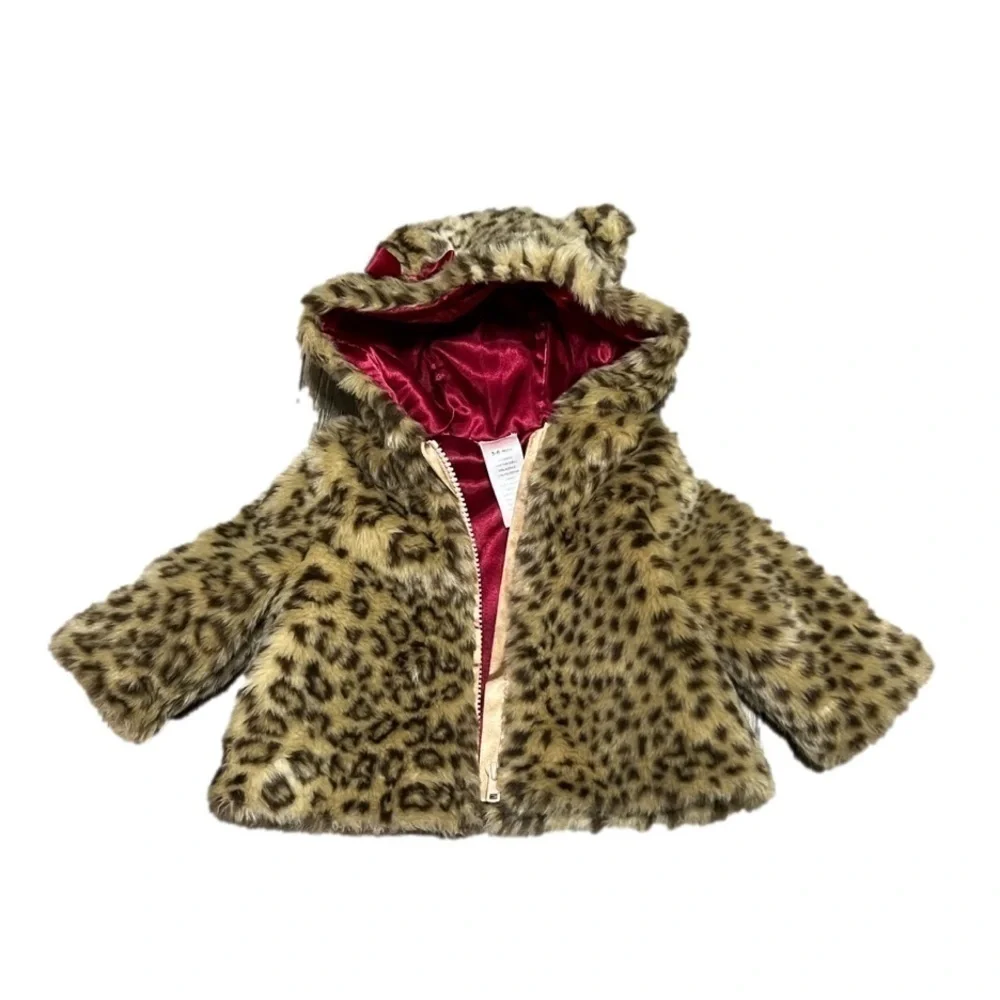 GYMBOREE Fake Fur Leopard Jacket Girl (Sz 3-6)